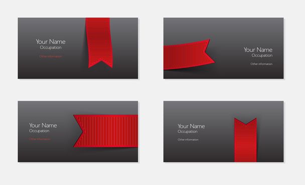 Abstract vector business cards - banners with red ribbon - Вектор,изображение