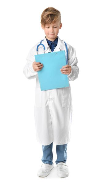 Portrait of little doctor on white background - Photo, Image