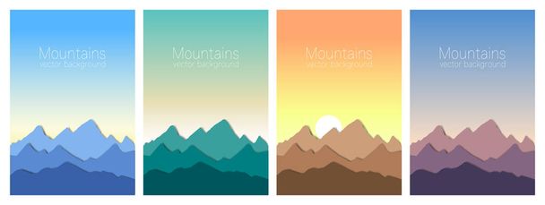 schöne Berglandschaft zu verschiedenen Tageszeiten. Vorlagen für stilvolle Outdoor-Karten. - Vektor, Bild
