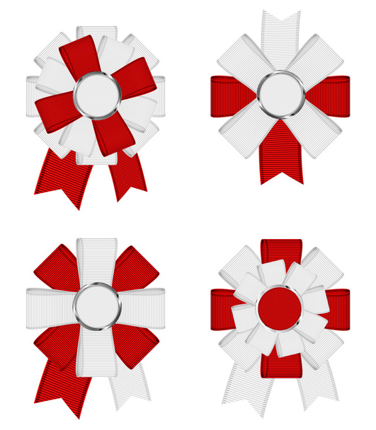 Red - white vector detailed textured ribbon textile bow knots collection - Vettoriali, immagini