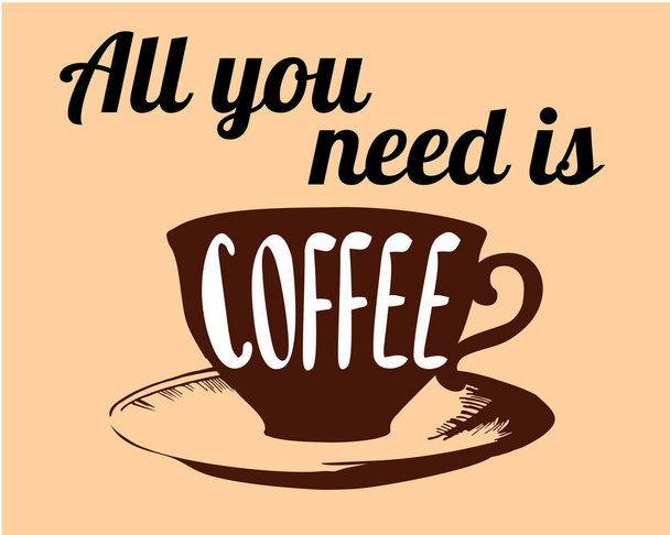 Vector coffee poster with lettering quote "all you need is coffee". - Vector, Image