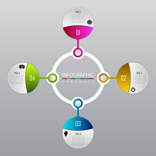 Vektor-Infografik-Vorlage für Diagramm, Webdesign, Präsentation, Workflow-Layout. Geschäftskonzept mit 4 Optionen, Teilen, Schritten oder Prozessen - Vektor, Bild