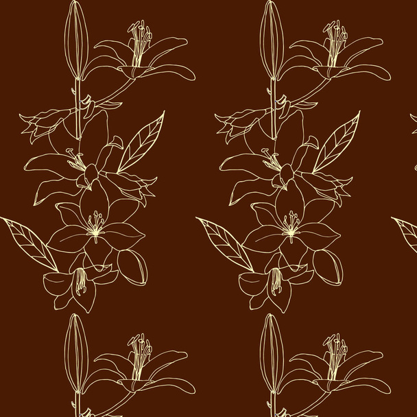 Seamless pattern with gold flower. Lilia. - Vector, Image