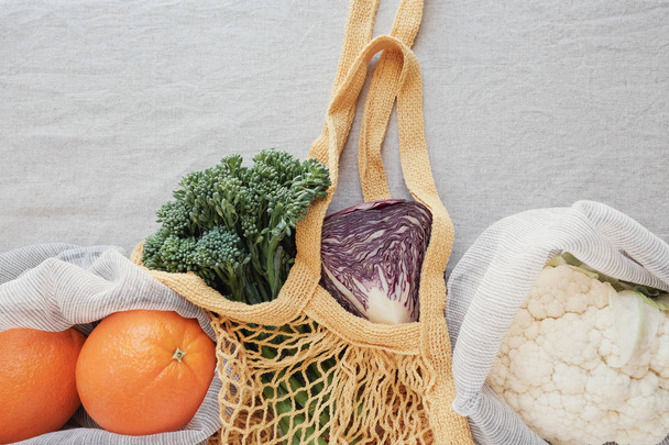 vegetable and fruit in reusable bag, Eco living and zero waste c - Photo, Image