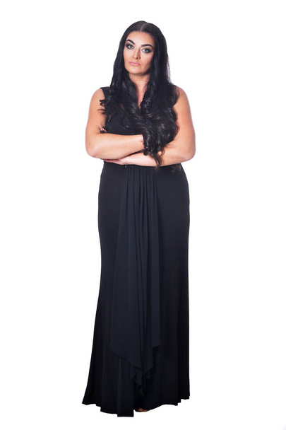 portrait of beautiful woman wearing black dress isolated  on white   - Foto, Bild