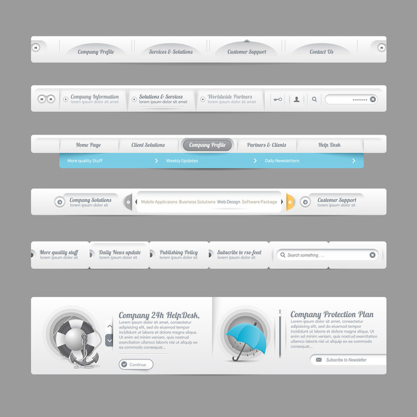 Web site design template navigation elements with icons set - Διάνυσμα, εικόνα