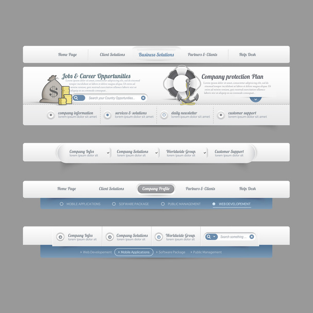 Modèle de conception de site Web éléments de navigation avec icônes ensemble
 - Vecteur, image