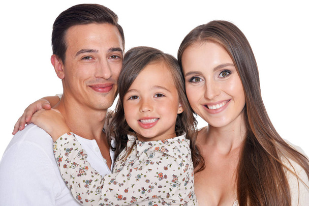 白の 3 つの幸せな家族 - 写真・画像
