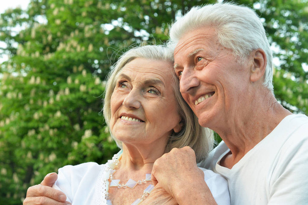 portrait of beautiful senior couple posing  in the park - Фото, изображение