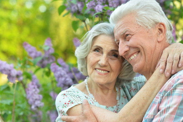 retrato de hermosa pareja de ancianos abrazándose en el parque
 - Foto, Imagen