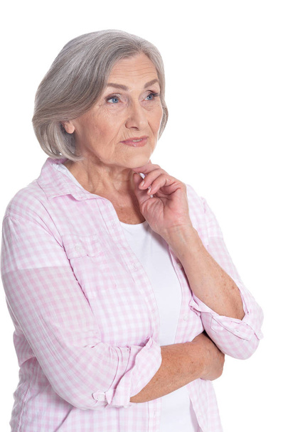 portrait of beautiful senior woman  posing isolated on  white background - Photo, Image