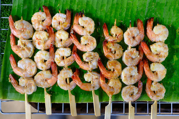 Grilled butter shrimps skewer in stick - Photo, Image