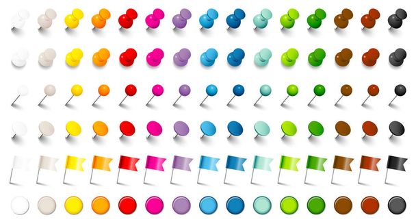 6 Different Pins, Needles, Flags & Magnets 15 Colors Set - Vector, Image