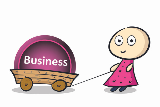 Girl and business on cart - Vector, Image
