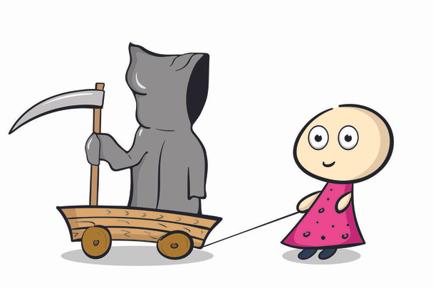 Girl and death on cart - Vector, Image