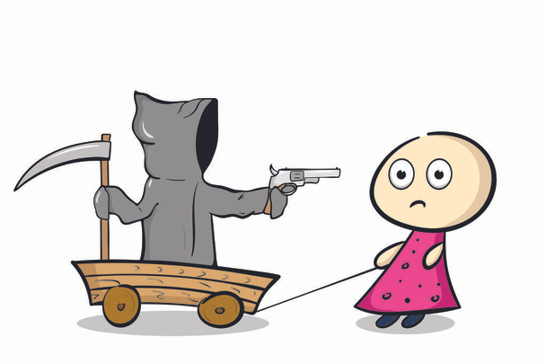 Girl and death with gun - Vector, Image