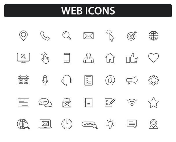 Set of Web icons in line style. Big collection of web and mobile icon. Chat, support, message, phone, www, reffer, heart, like mail. Vector illustration. - Vettoriali, immagini