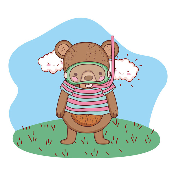 χαριτωμένο μικρό αρκούδα με πουκάμισο και αναπνευστήρα - Διάνυσμα, εικόνα