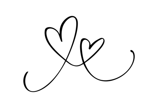 Ręcznie rysowane dwa serce znak miłości. Romantyczna kaligrafia wektor Walentynki. Ikona konceptu symbol t-shirt, kartki okolicznościowe, plakat ślubu. Projekt płaskiego elementu ilustracji - Wektor, obraz