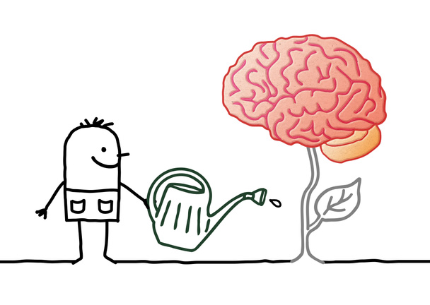 Cartoon gardener Watering a Fresh new Brain - Photo, Image