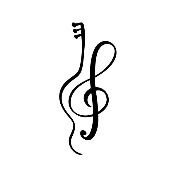 ヴァイオリン、ギターとトレブルクレフ音楽キー抽象的な手描きベクトルロゴとアイコン。音楽のテーマフラットデザインテンプレート。白い背景に隔離 - ベクター画像