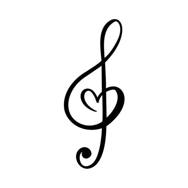 音楽キーとハート抽象的な手描きベクトルロゴとアイコン。音楽のテーマフラットデザインテンプレート。白い背景に隔離 - ベクター画像