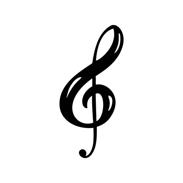 El çizilmiş Müzik anahtar logosu ve simge vektör İllüstrasyon. Müzikal tema düz tasarım şablonu. Beyaz arka planda yalıtılmış - Vektör, Görsel