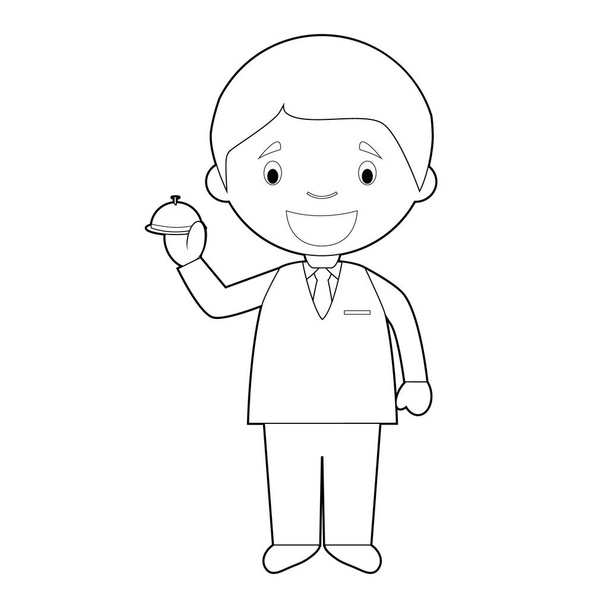 Easy coloring cartoon vector illustration of a receptionist. - Vector, Image