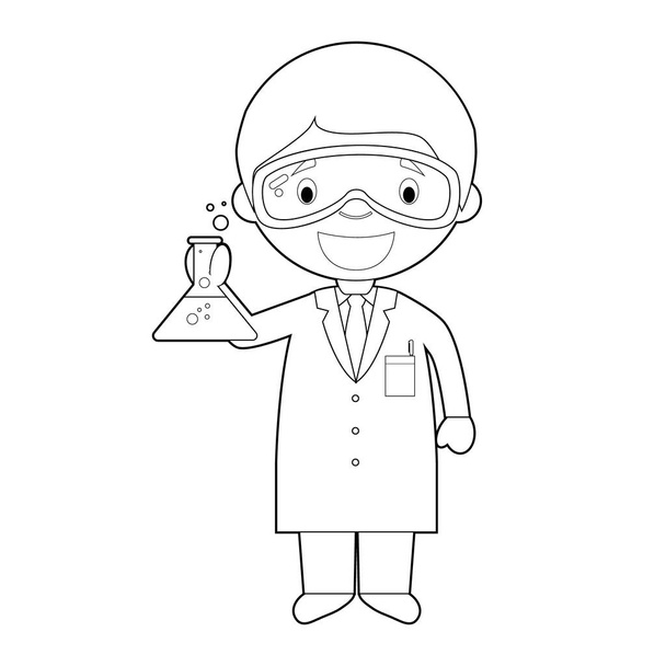 Einfache Färbung Cartoon Vektor Illustration eines Wissenschaftlers. - Vektor, Bild