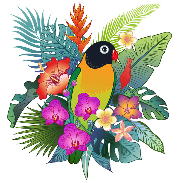 Beautiful tropical exotic parrot bird. Vector illustration. - Vector, Image