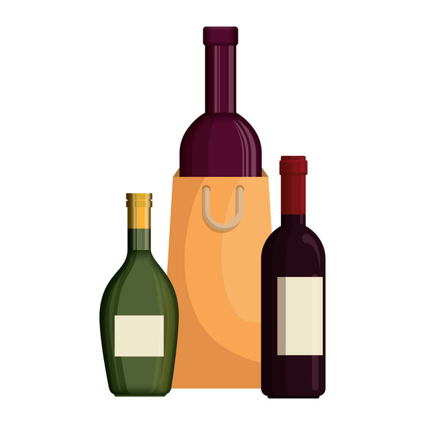wine bottles with shopping bag - Vector, Image