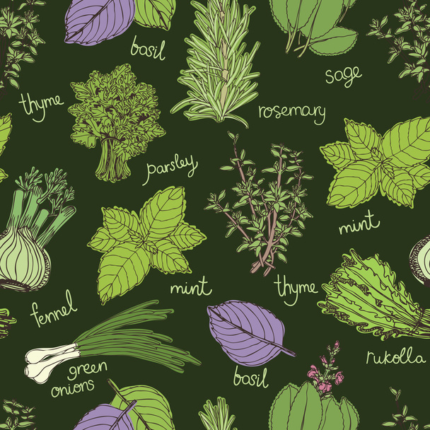 Herbs on the dark background pattern - Vettoriali, immagini