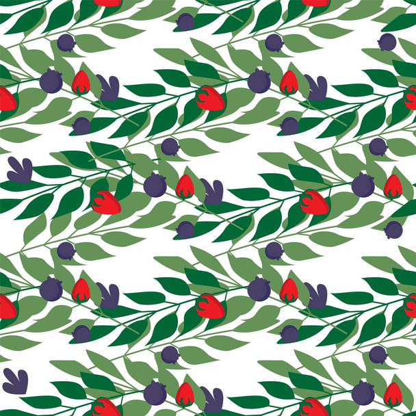 Dzikie liście ziołowe i jagody bezszwowe wzór - Wektor, obraz