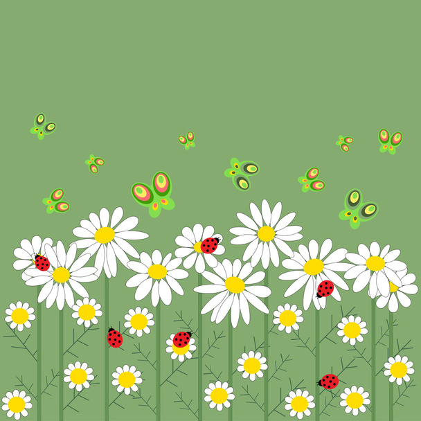 Flowers and butterflies in a row - Вектор, зображення