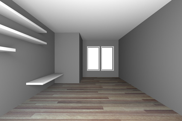 серая пустая гостиная с деревянным полом
 - Фото, изображение