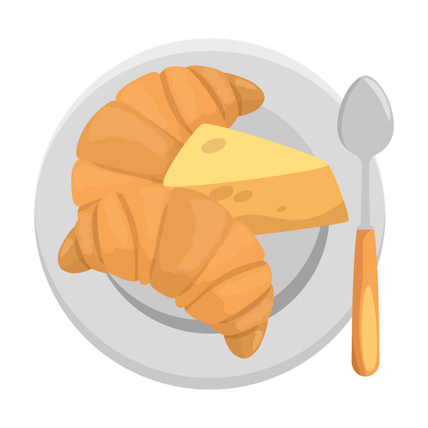 dish with cheese piece and bread - Vector, Image
