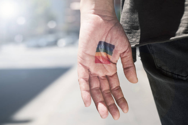 person with a rainbow flag in his or her han - Foto, Imagem