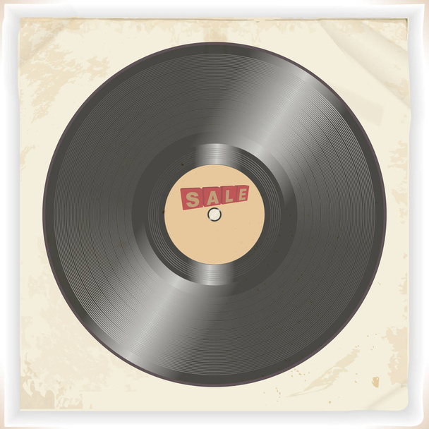 Vinyl record sale label on vintage background - Vector, Image