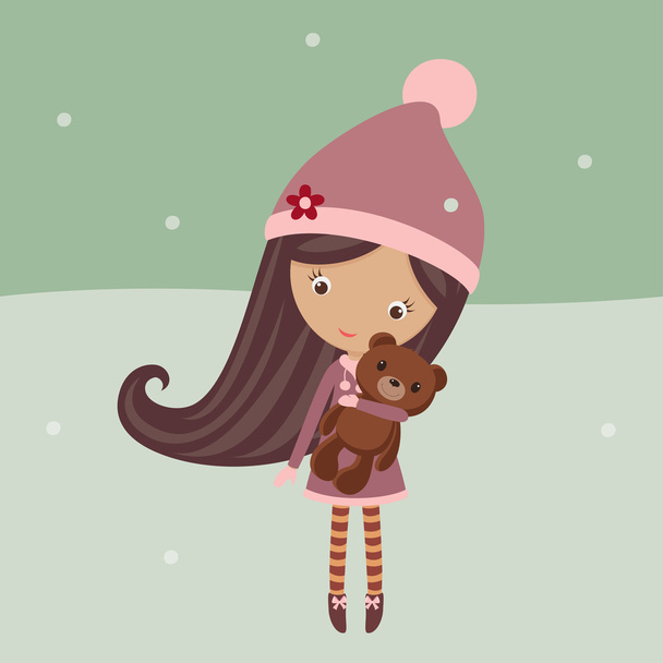Winter girl outside - Vector, imagen