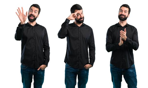 Set de hombre guapo con barba saludando
 - Foto, imagen