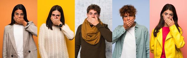 Set of people covering mouth with hands - Photo, Image
