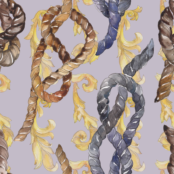 Set of sea rope nots. Watercolor background illustration set. Seamless background pattern. - Photo, Image
