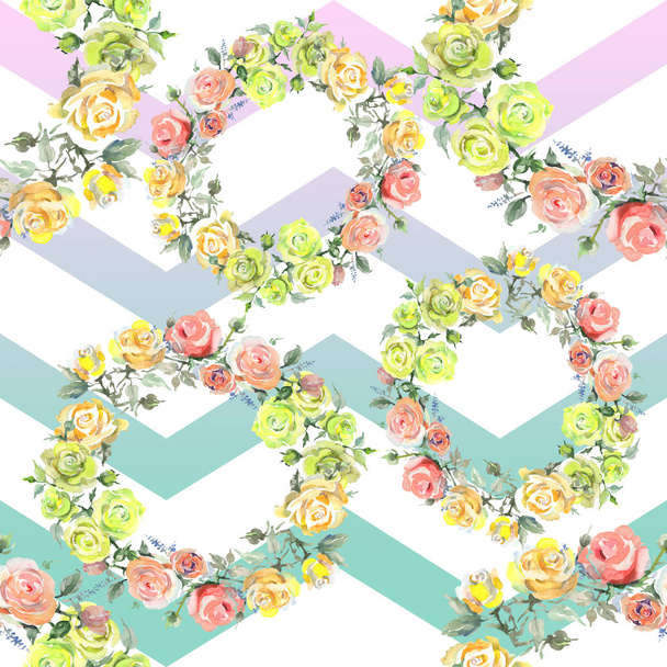 Rose bouquet floral botanical flowers. Watercolor background illustration set. Seamless background pattern. - Photo, Image
