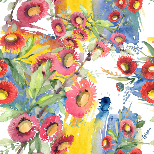 Bouquet floral botanical flowers. Watercolor background illustration set. Seamless background pattern. - 写真・画像