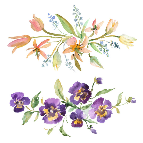 Bouquet floral botanical flowers. Watercolor background illustration set. Isolated bouquets illustration element. - Zdjęcie, obraz