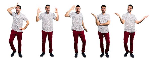 Set of Handsome man with glasses with surprise and shocked facial expression - Fotografie, Obrázek