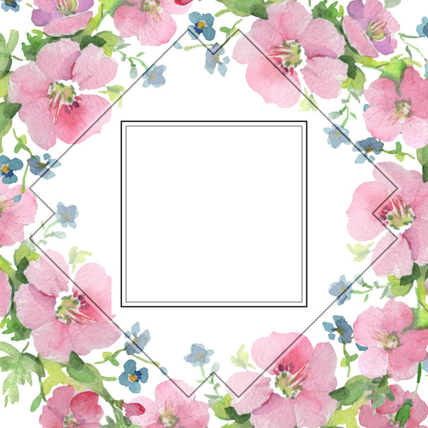 Bouquet floral botanical flowers. Watercolor background illustration set. Frame border ornament square. - Фото, изображение