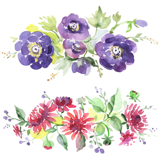 Bouquet floral botanical flowers. Watercolor background illustration set. Isolated bouquets illustration element. - Foto, Imagen