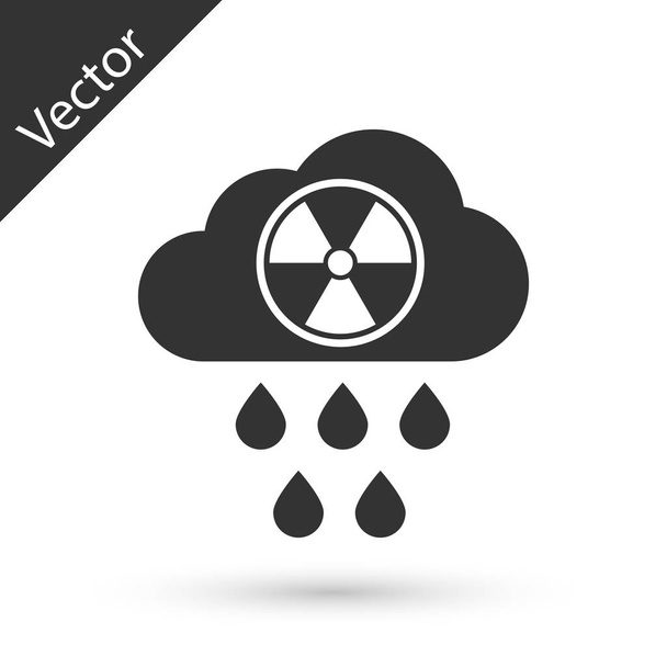 Icono de lluvia ácida gris y nube radiactiva aislado sobre fondo blanco. Efectos de la contaminación atmosférica tóxica sobre el medio ambiente. Ilustración vectorial
 - Vector, imagen