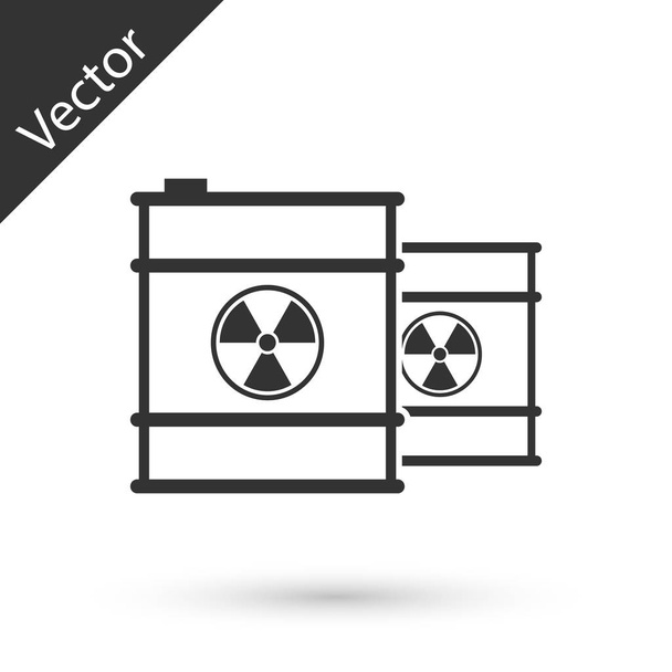 Grey Radioactive waste in barrel line icon isolated on white background. Toxic refuse keg. Radioactive garbage emissions, environmental pollution. Vector Illustration - Vector, Image